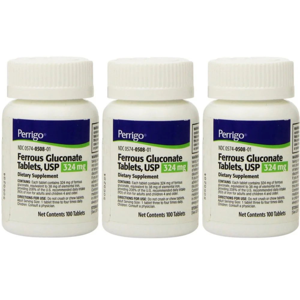 Perrigo Ferrous Gluconate Tablets 324 mg 100 ea (Pack of 3)