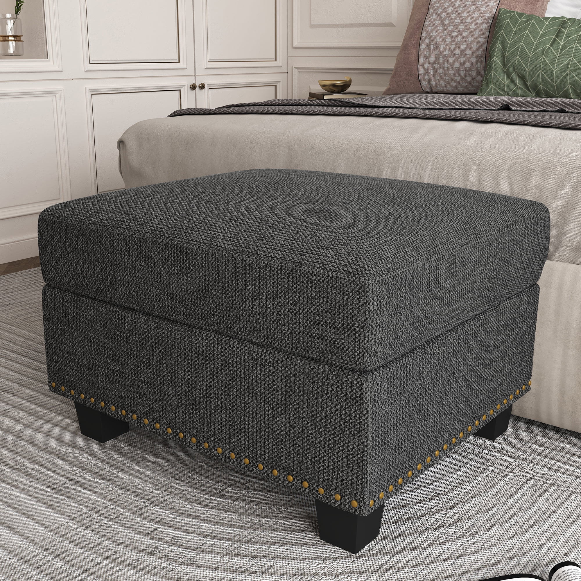 HONBAY Rivet Storage Ottoman for Sectional Sofa Set, Dark Gray