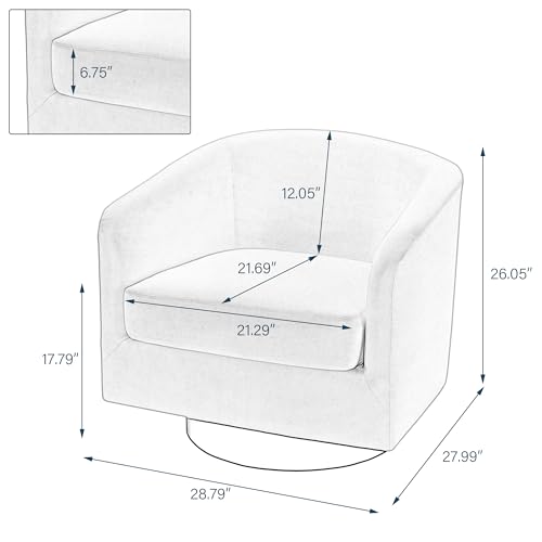 UIXE 360° Swivel Barrel Accent Chair Upholstered Armchair, Modern Round Club Arm Chair Living Room Single Sofa Seating Bedroom Side Reading Seat in Fabric, Flax Khaki