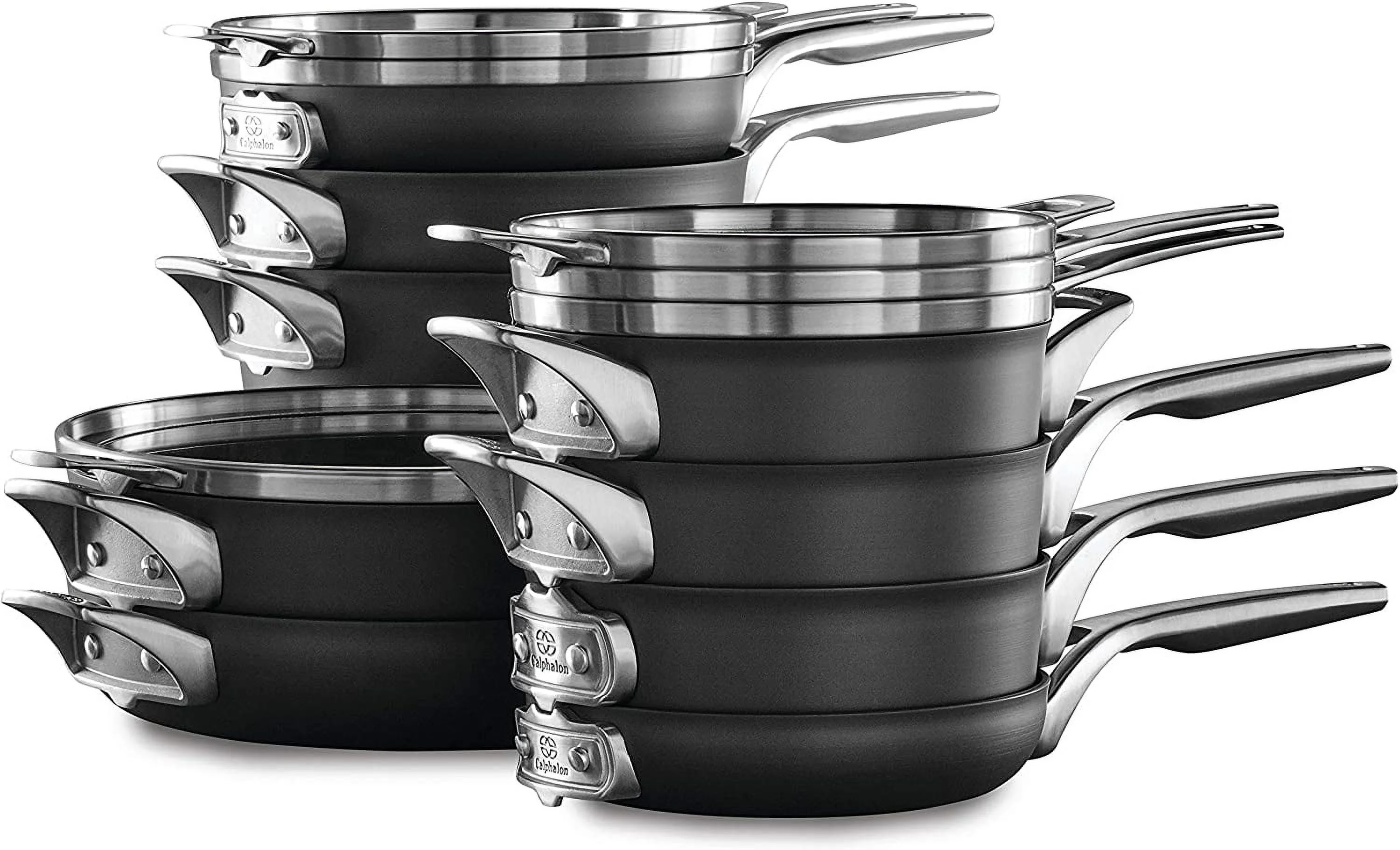 Excellent en 15-Piece Pots and Pans Set  Stackable Nonstick Kitchen Cookware with Stay-Cool Stainless Steel Handles  Black