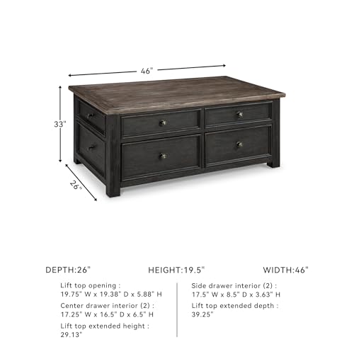 Signature Design by Ashley Bolanburg Farmhouse Lift Top Coffee Table with Drawers, Antique Cream & Brown