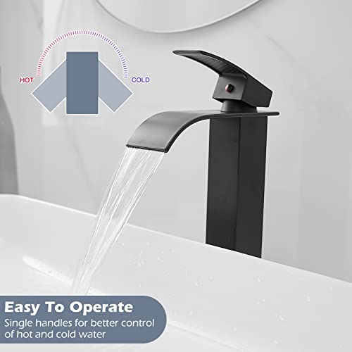 BWE Vessel Sink Faucet Modern Waterfall Chrome Single Hole Bathroom Faucet Single Handle with Pop up Drain Without Overflow Assembly Vanity Basin Bath Sink Faucets Mixer Tap