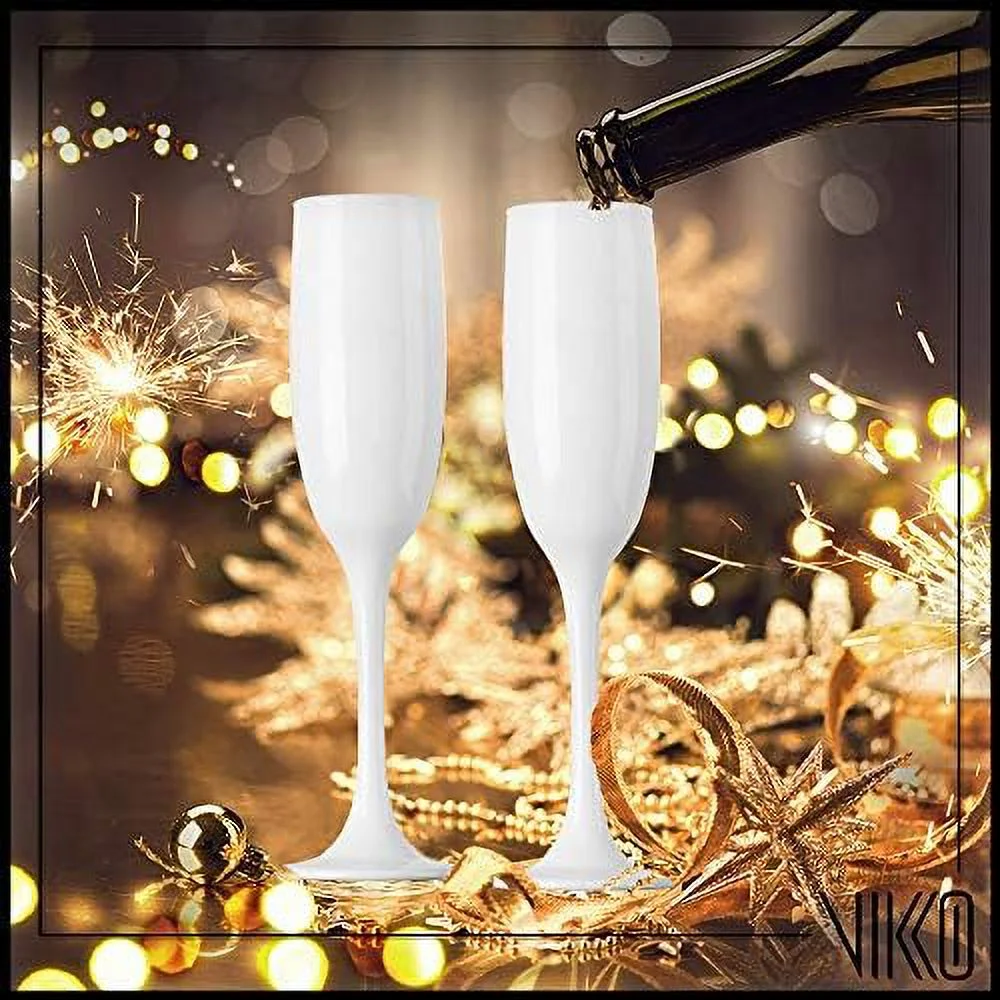 White Champagne Flutes | 6 Ounce Capacity – Perfect For Parties, Weddings, And Everyday – Thick And Durable – Dishwasher Safe – Set Of 6 Sparkling Wine Glasses