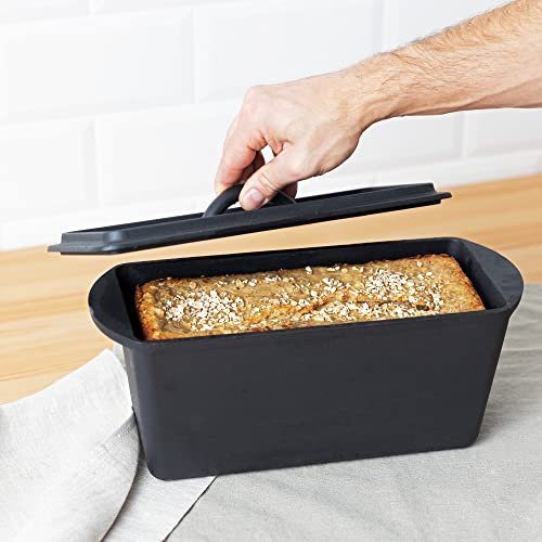 Navaris Cast Iron Bread Loaf Pan with Lid, 13x5 inches, Black