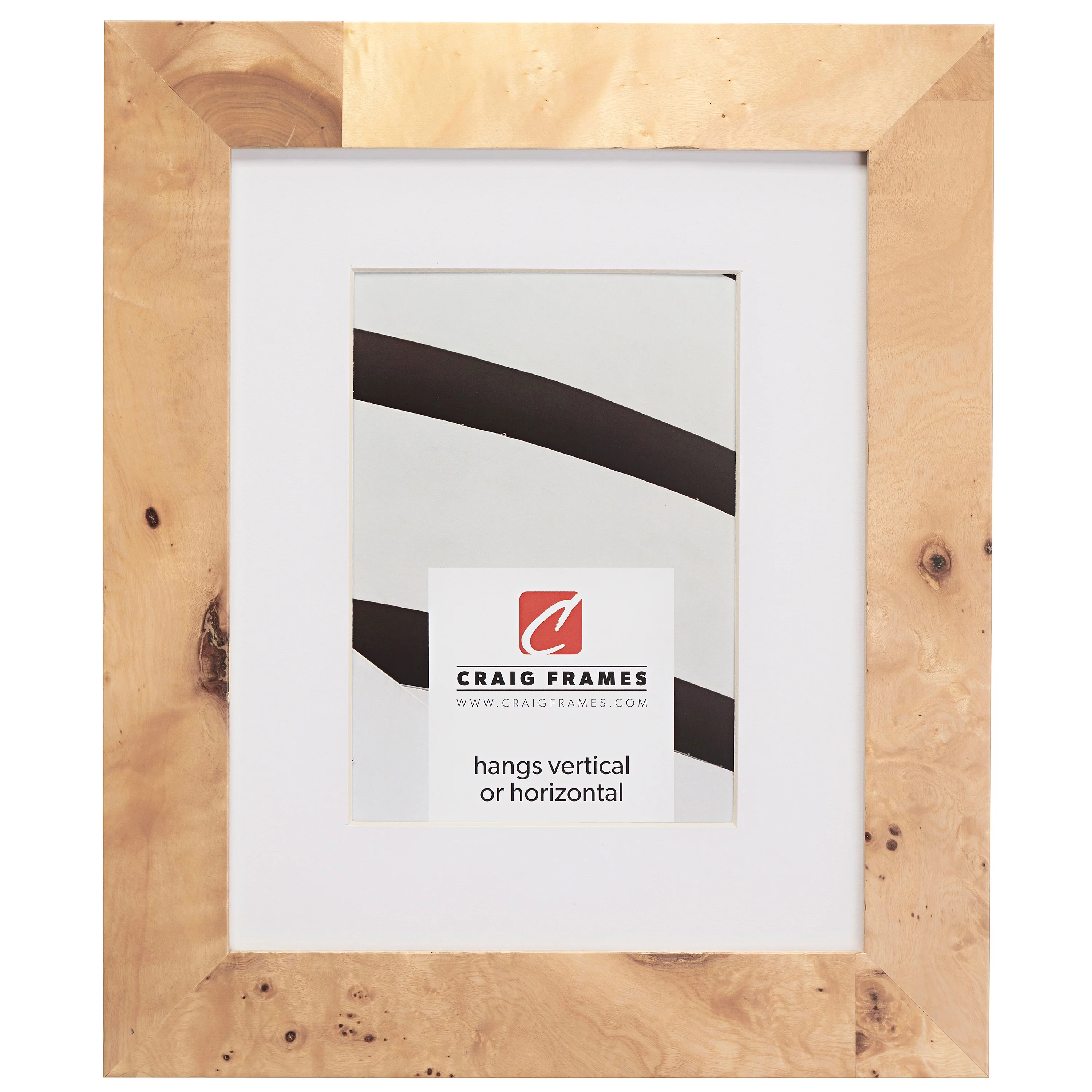 Craig Frames Innovations, 8x12 inch Natural Wood Burl Picture Frame Matted for a 5x7 Photo