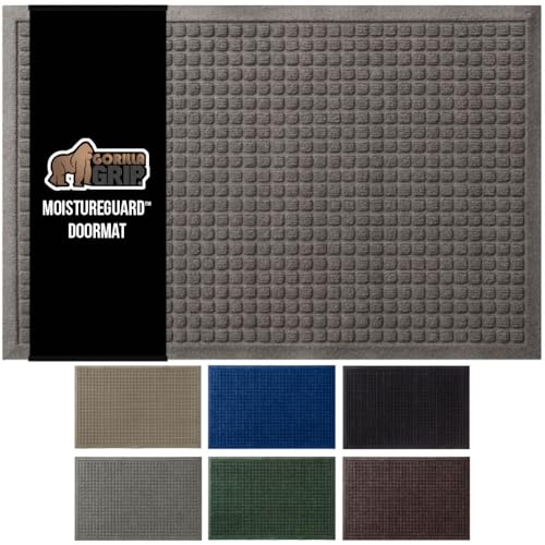 GORILLA GRIP Front Door Mat, 35x23, Indoor Outdoor Ultra Absorbent Moisture Guard Doormat, Absorbs Up to 5.7 Cups of Water, Stain and Fade Resistant, Rubber Backing Doormats, Captures Dirt, Beige