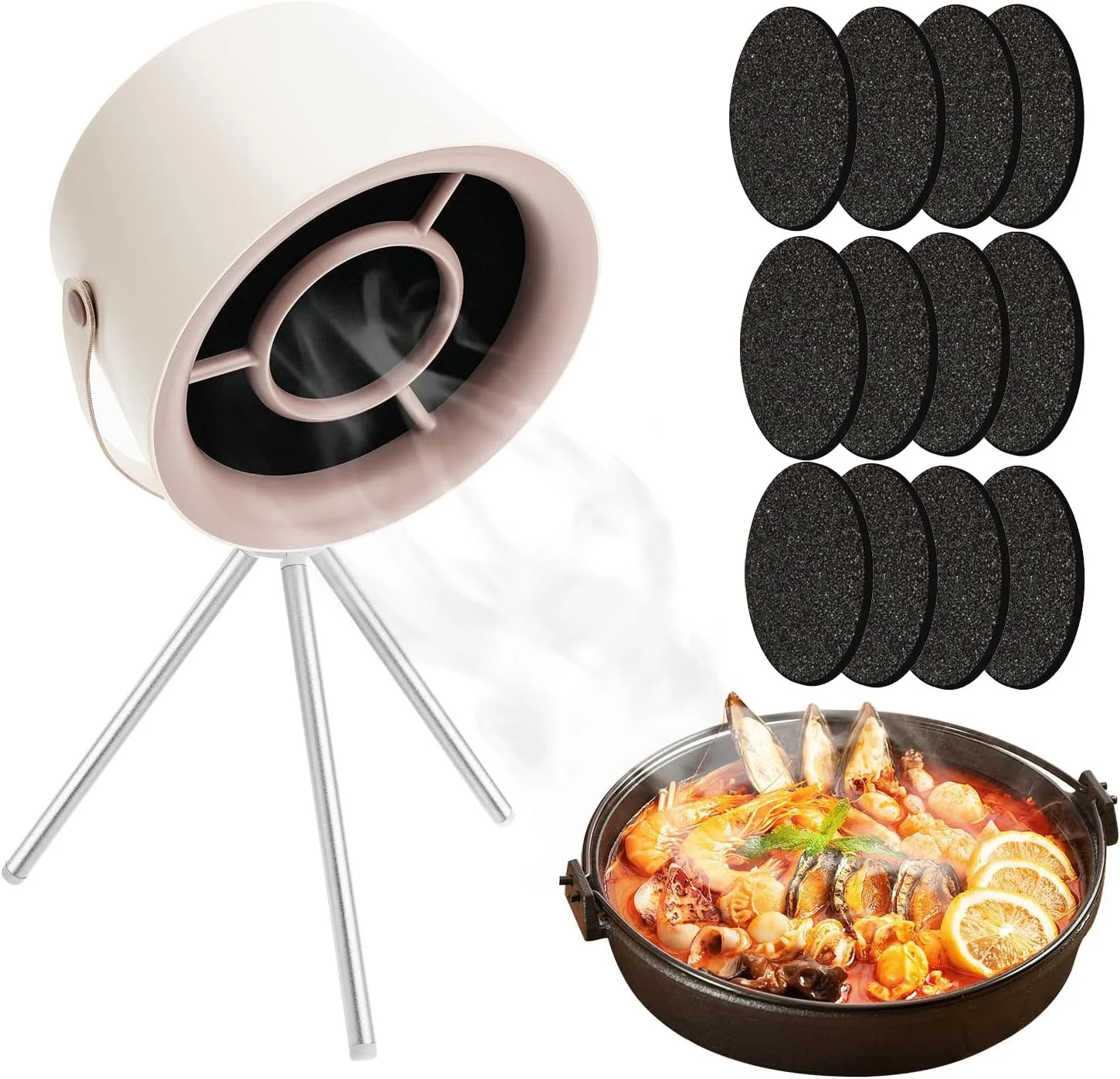 Portable Range Hood Desktop Range Hoods for Cooking with 3 Speed Exhaust Fan Adjustable Hanging Mini Extractor Hood Strong Suction Low Noise Filtering Fumes for Kitchen, Indoor BBQ, Hot Pot