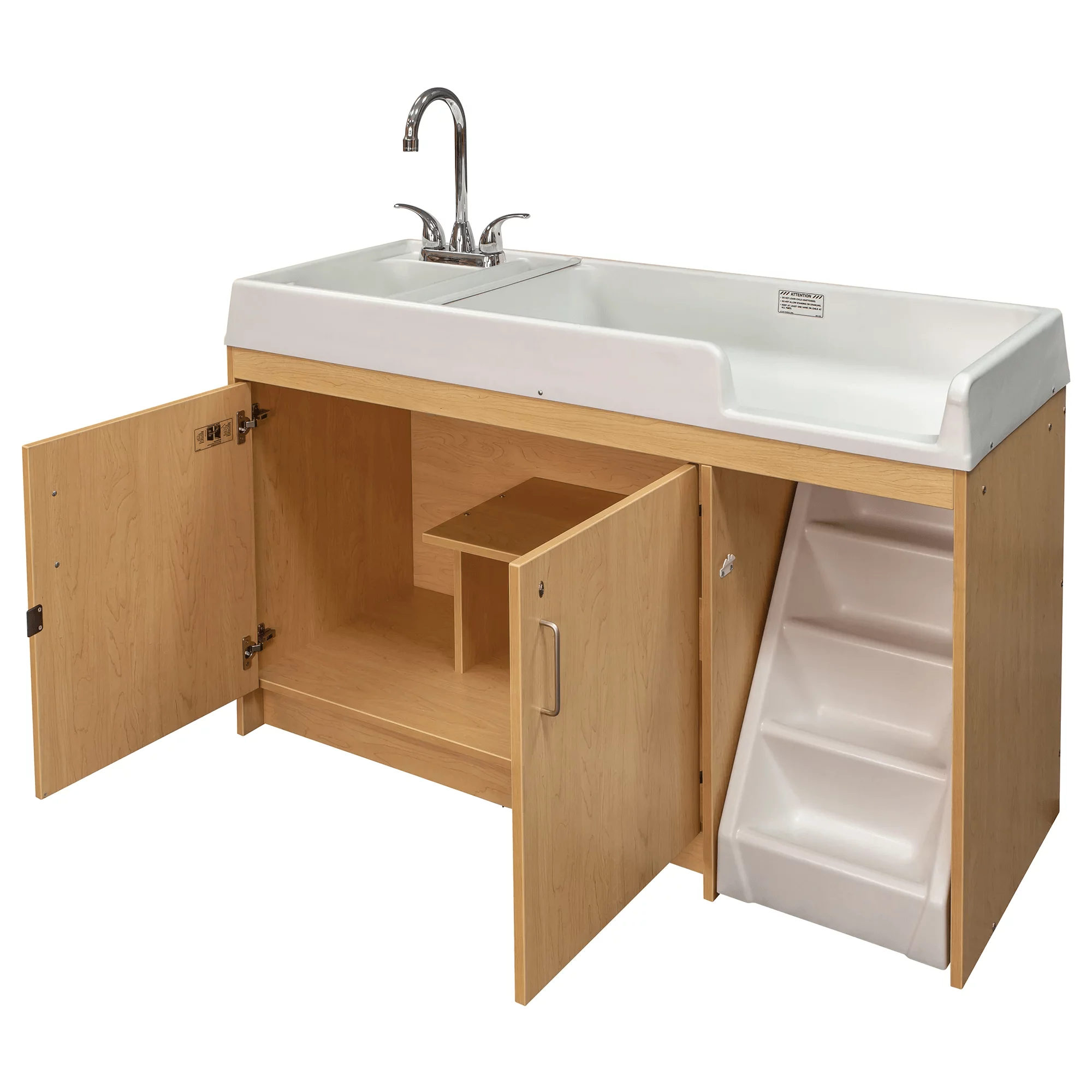 Tot Mate Walk-Up Baby Changing Table with Built-In Sink, Nursery Furniture, Laminated Wood, Maple