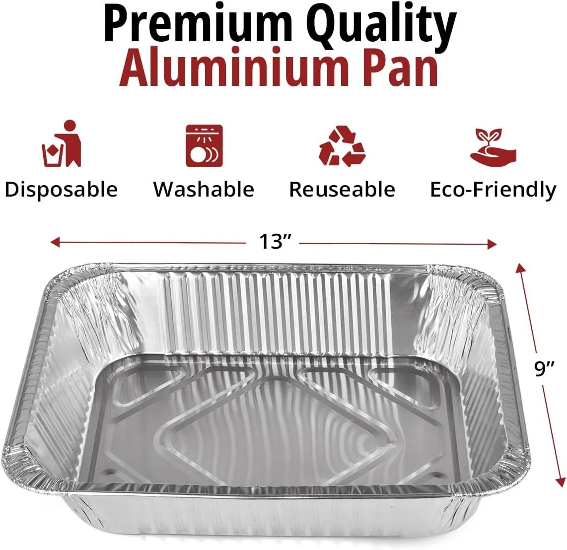 COMFICOVE Aluminum Pans Disposable Half Size 50 Pack, 9x13 Steam Foil Deep Pans for, Prepping, Roasting, Food, Storing, Heating, Cooking, Chafers, Catering, BBQ Grilling, Sturdy Baking Pan Trays