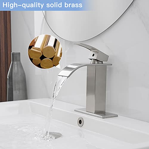 BWE Vessel Sink Faucet Modern Waterfall Chrome Single Hole Bathroom Faucet Single Handle with Pop up Drain Without Overflow Assembly Vanity Basin Bath Sink Faucets Mixer Tap