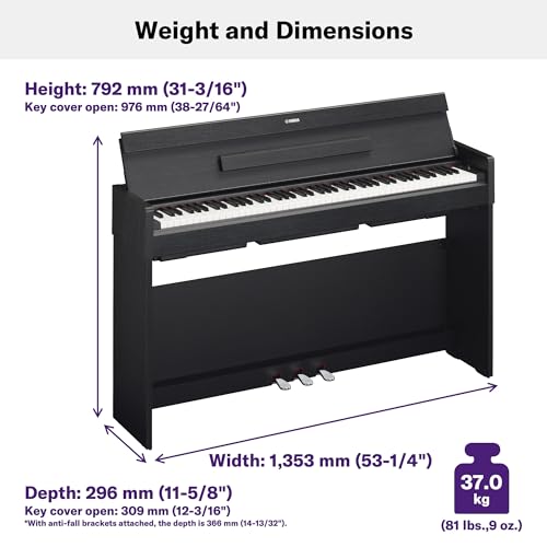 Yamaha Arius, 88-Key Weighted Action Digital Beginner and Intermediate Players, Dynamic Response, Grand Piano Sound, 3-Pedal Unit, Upright Design, Bench Included, Dark Rosewood (YDP105R)