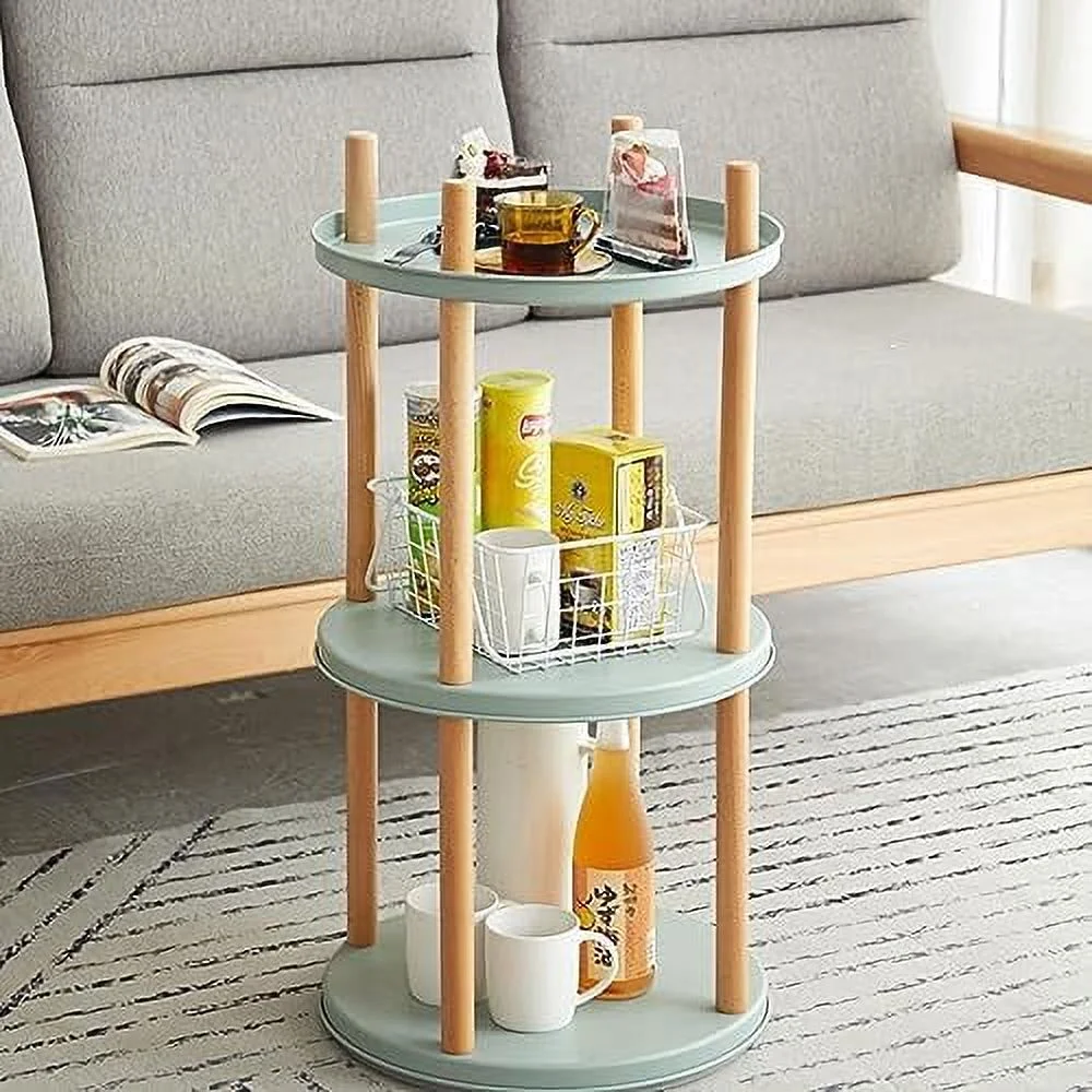 ° Rotating Bookshelf - Modern Classic Style  Sturdy  - Green Chassis  Solid Wood Frame - Multi-Tier Bookshelf (Four Levels)