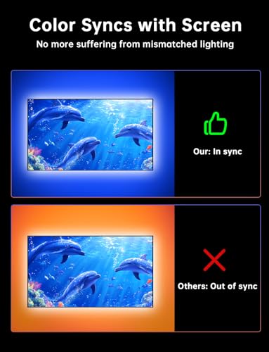 FFJ TV LED Backlight, 14.7ft Cuttable TV Lights That Change with TV for 55-65 Inch Screen and PC Monitor, TV Backlight with Sensor, Smart App Control, Game & Music Sync Color Changing Light