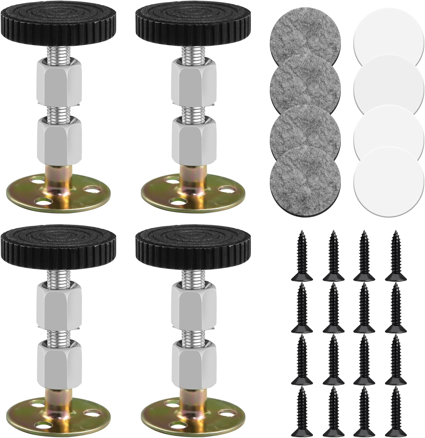 4Pcs Adjustable Furniture Legs, Bed Support Legs Furniture Levelers Leveling Feet with 16 Thread, Heavy Duty Replacement Legs Appliance Feet, Leg Levelers Bed Legs for Sofa Tables Cabinets, 64-87mm