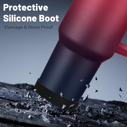 40 oz Tumbler with Handle and Straw Spout Lid - 100% Leak-proof Travel Coffee Cup, BPA Free Metal Mug, Vacuum Insulated Water Bottle- (Cold-34H & Hot-10H), Straw Cover, Silicone Boot