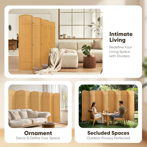 JOSTYLE Folding Privacy Room Divider, 4 Panel Screen Divider 6 ft. Tall Freestanding Extra Wide Rattan Room Partition Wall Separation Dividers, Grey