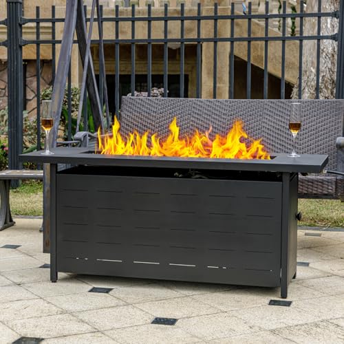 45 inch Propane Fire Pit Table,50000 BTU Gas Fire Pits Table with Lid & Lava Rock & Waterproof Cover, Outdoor Propane Firepit for Dining or Party, Outside, Patio, Garden, Yard