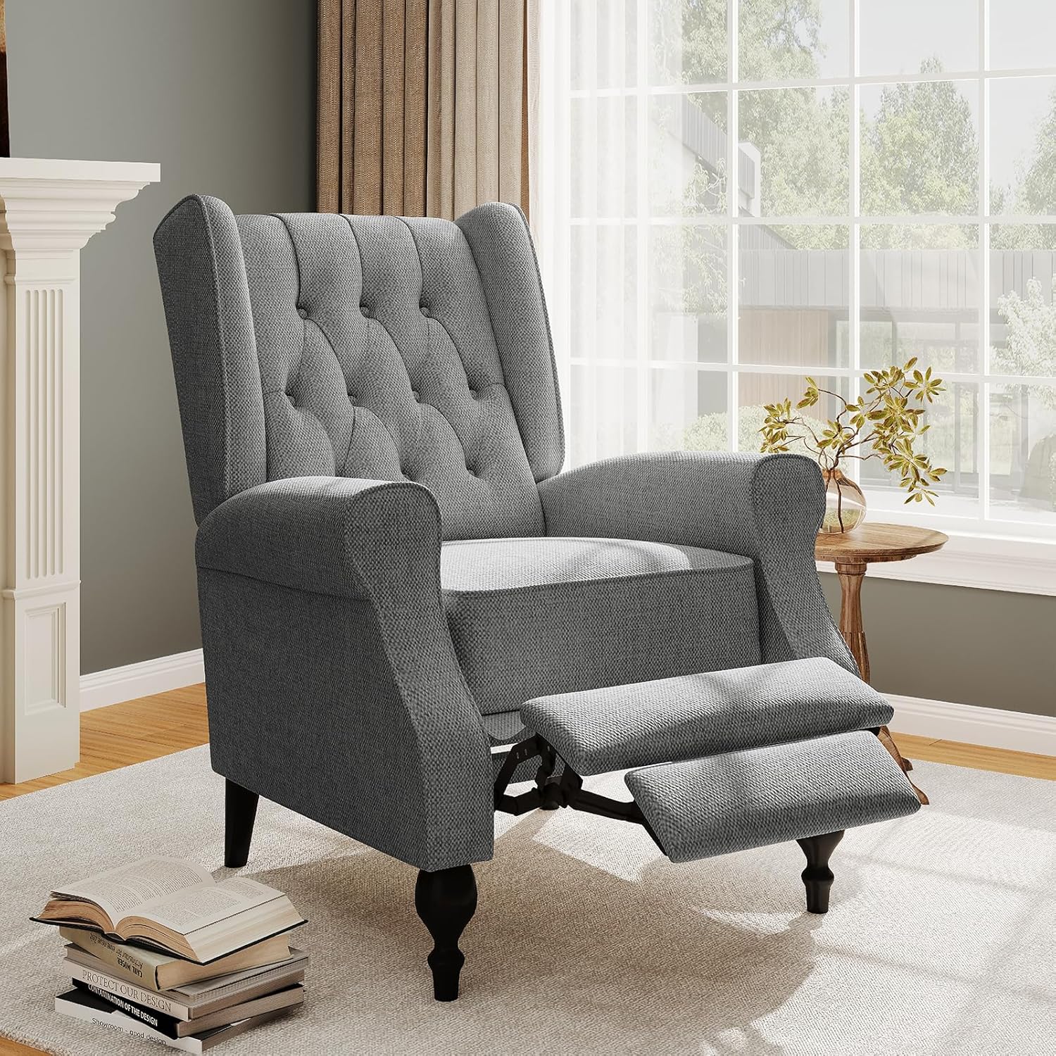 Wing Back Recliner Chair for Living Room, High Back Upholstered Recliner Chairs for Adults, Tufted Accent Lounge Armchair Single Sofa Chair, Dark Gray