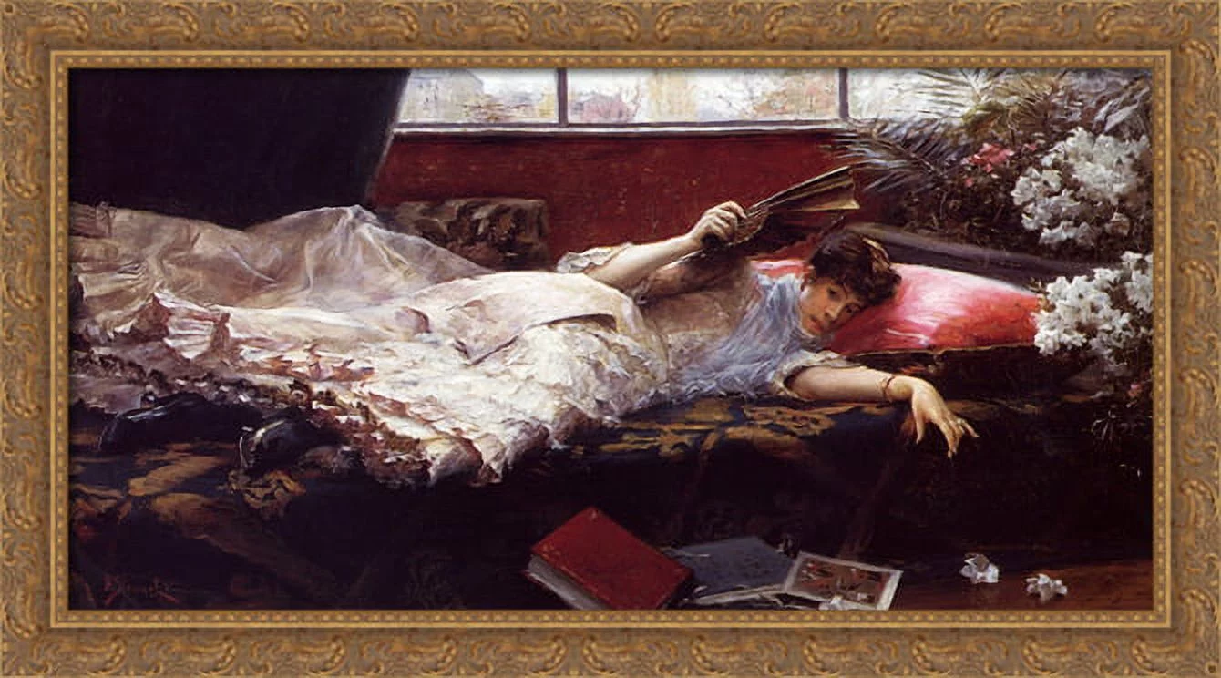 An Idle Afternoon 40x24 Large Gold Ornate Wood Framed Canvas Art by Julius LeBlanc Stewart