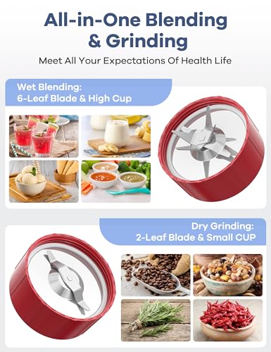 Ganiza Smoothie Blender, 900W Blenders for Shakes and Smoothies, 15-Piece Personal Blender and Grinder Combo for Kitchen, Smoothies Maker with 4 BPA-Free Portable Cup, Nutritious Recipe