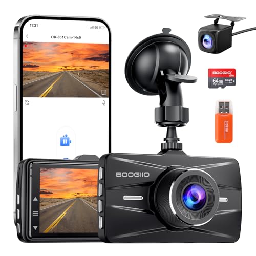 Dash Cam Front with 32G SD Card, BOOGIIO 1080P FHD Car Driving Recorder 3'' IPS Screen 170°Wide Angle Dashboard Camera Aluminum Alloy Case, WDR G-Sensor Parking Monitor Loop Recording Motion Detection