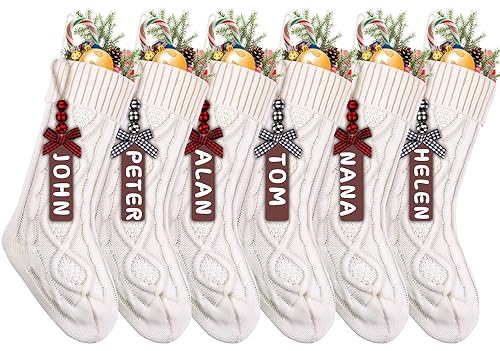 XIMISHOP 6PACK Christmas Stockings,18Inches Large Cable Knitted Stocking Personalized Xmas Hanging Stocking Decorations with Name Tags for Holiday Christmas Party Family Decor (Red White Green)