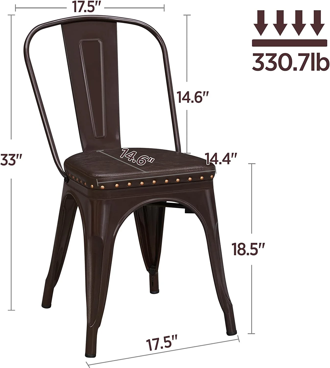 4pcs Metal Dining Chairs with PU Leather Seat High Back Soft Cushioned Industrial Classic Iron Chairs Chic Dining Bistro Cafe Coffee Chair 18 Inch Black