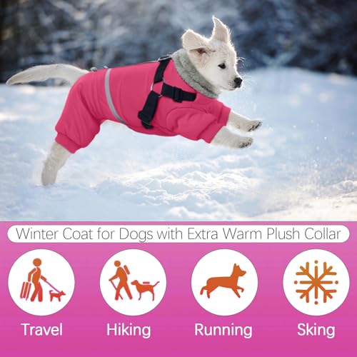 BRKURLEG Black Dog Coat with Harness, Dog Winter Jacket, Dogs Onesie Body Warm Jackets, Small Dogs Winter Coats Reflective Windproof Warm Cold Weather Coats, Pet Waterproof Jacket Hiking XL