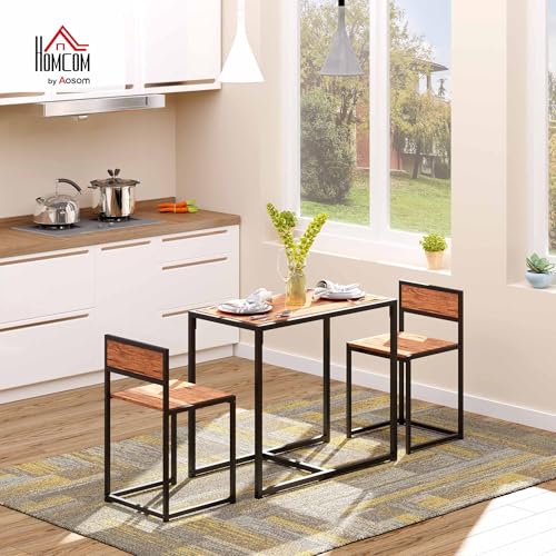 HOMCOM 3-Piece Industrial Dining Table Set for 2, Kitchen Table and Chairs, Dining Room Sets for Small Spaces, Black