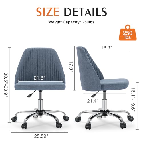 Sweetcrispy Armless Office Chair, Modern Fabric Home Office Desk Chairs with Wheels Adjustable Swivel Task Computer Vanity Seat for Small Spaces
