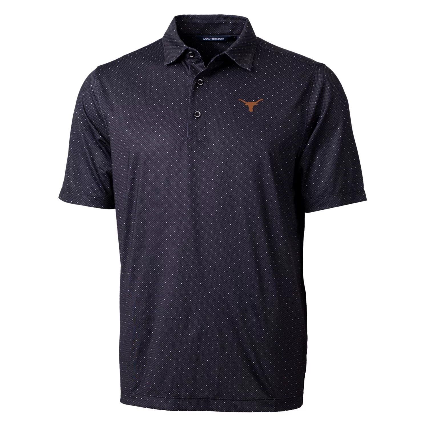 Men's Cutter & Buck Black Texas Longhorns Pike Double Dot Print Stretch Polo