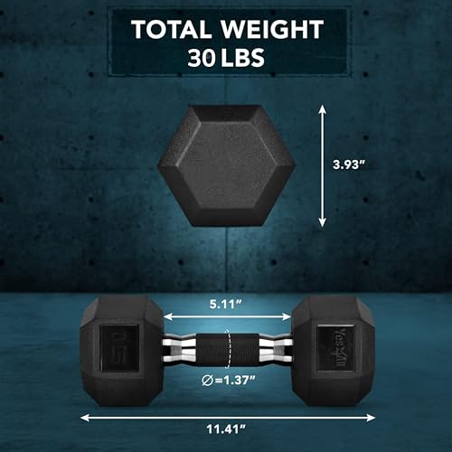 Yes4All Chrome/Rubber Grip Encased Hex Dumbbells – Hand Weights With Anti-Slip 10-30 LBS Pair