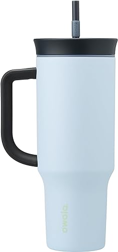 Owala Stainless Steel Triple Layer Insulated Travel Tumbler with Spill Resistant Lid, Straw, and Carry Handle, BPA Free, 40 oz, Dusty Pink (Yoga Rose)