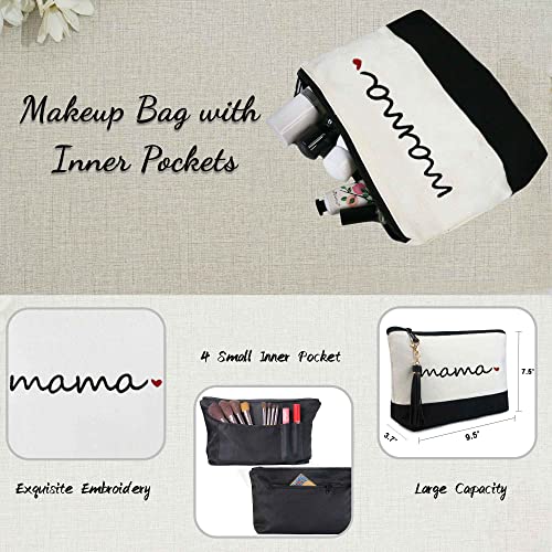 BeeGreen Mother's Day Gifts Personalized Women's Large White and Black Canvas Tote Bag, Embroidered Initials, Leather Handle, Zipper Closure