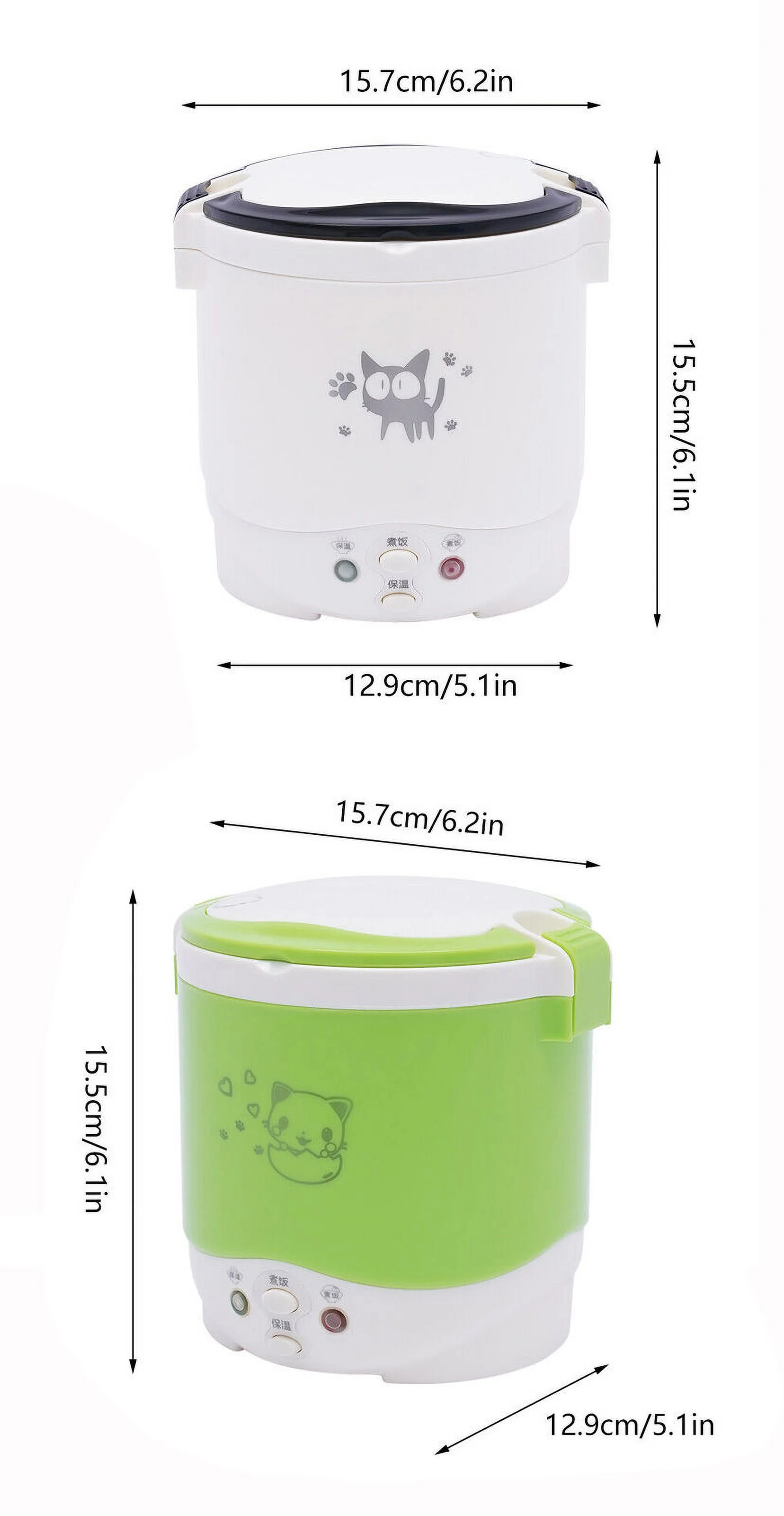1L Car Mini Travel Lunch Box Electric Rice Cooker Steamer White/Green 12V