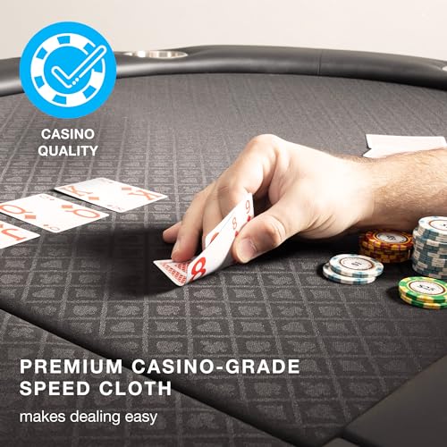 Brybelly 10-Person Foldable Poker Table with Suited Speed Cloth and Jumbo Stainless Steel Cupholders (Black, 84 Inch)
