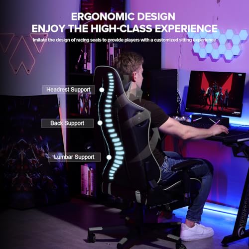 GTRACING Gaming Chair with Footrest Speakers Video Game Chair Bluetooth Music Heavy Duty Ergonomic Computer Office Desk Chair