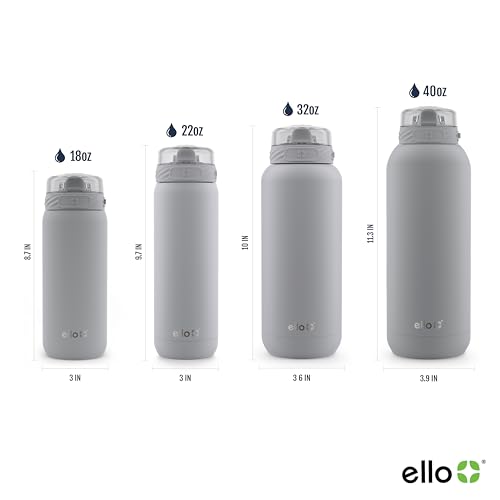 Ello Cooper 32oz Stainless Steel Water Bottle with Straw and Carry Handle, Double Walled and Vacuum Insulated Metal, Leak Proof Locking Lid with Soft Silicone Spout, Reusable, BPA Free, Yucca