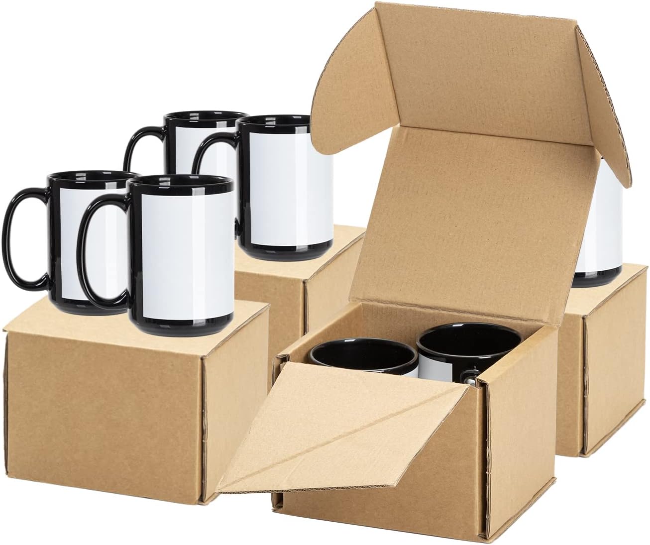 PYD Life 8 Pack Sublimation Coffee Mugs Blanks Black with White Patch 15 OZ Ceramic Photo Mugs Cups Bulk for Cricut Mug Press Print