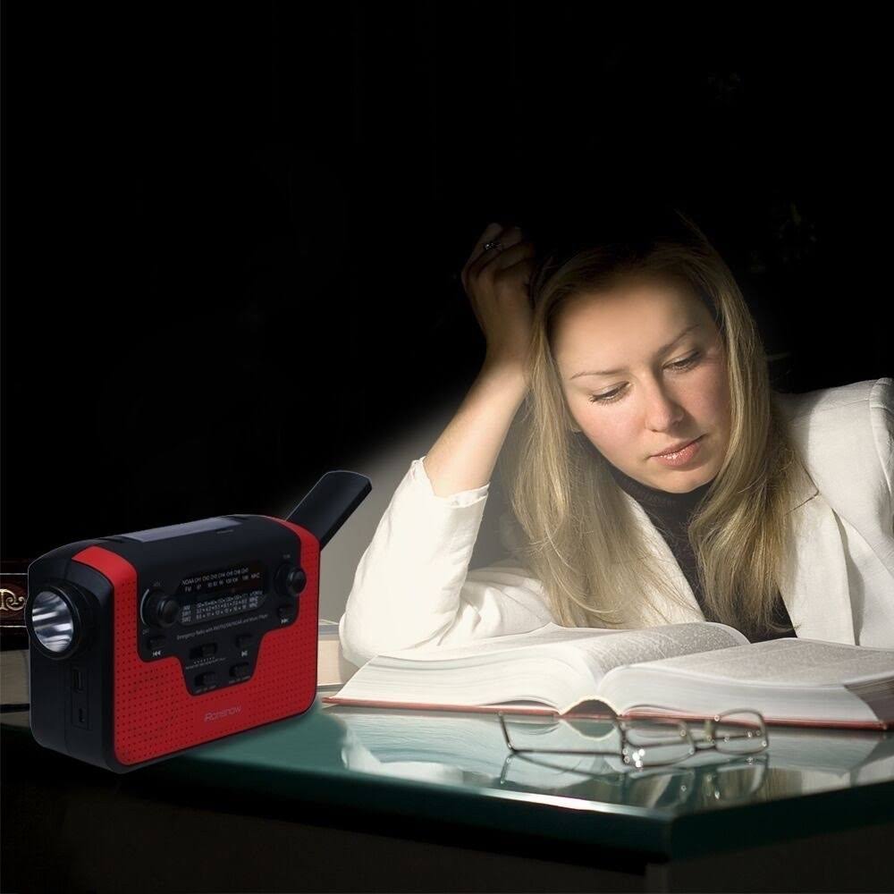 Real NOAA Alert Weather Radio with Alarm, iRonsnow IS-388 Solar Hand Crank Emergency AM/FM/SW/WB Radio, TF Card Speaker, LED Fla