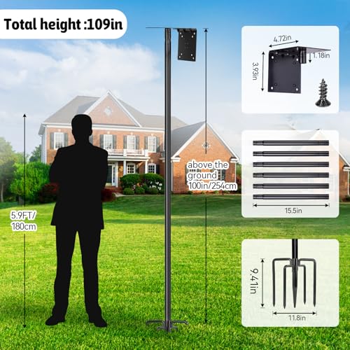 Bird Feeder Pole for Outdoor, 1 Pack 109 Inch Bird House Pole for Outside Heavy Duty, Adjustable Feeder Stand for Smart Wild Birds Watching