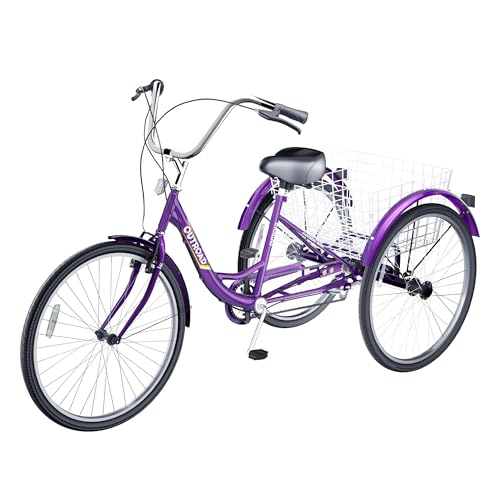 7-Speed Adult Tricycle with Large Basket 24/26 Inch, Stable 3-Wheel Cruise Bicycle for Shopping, Beach and City Trike Perfect for Men, Women, Seniors(24 Blue)
