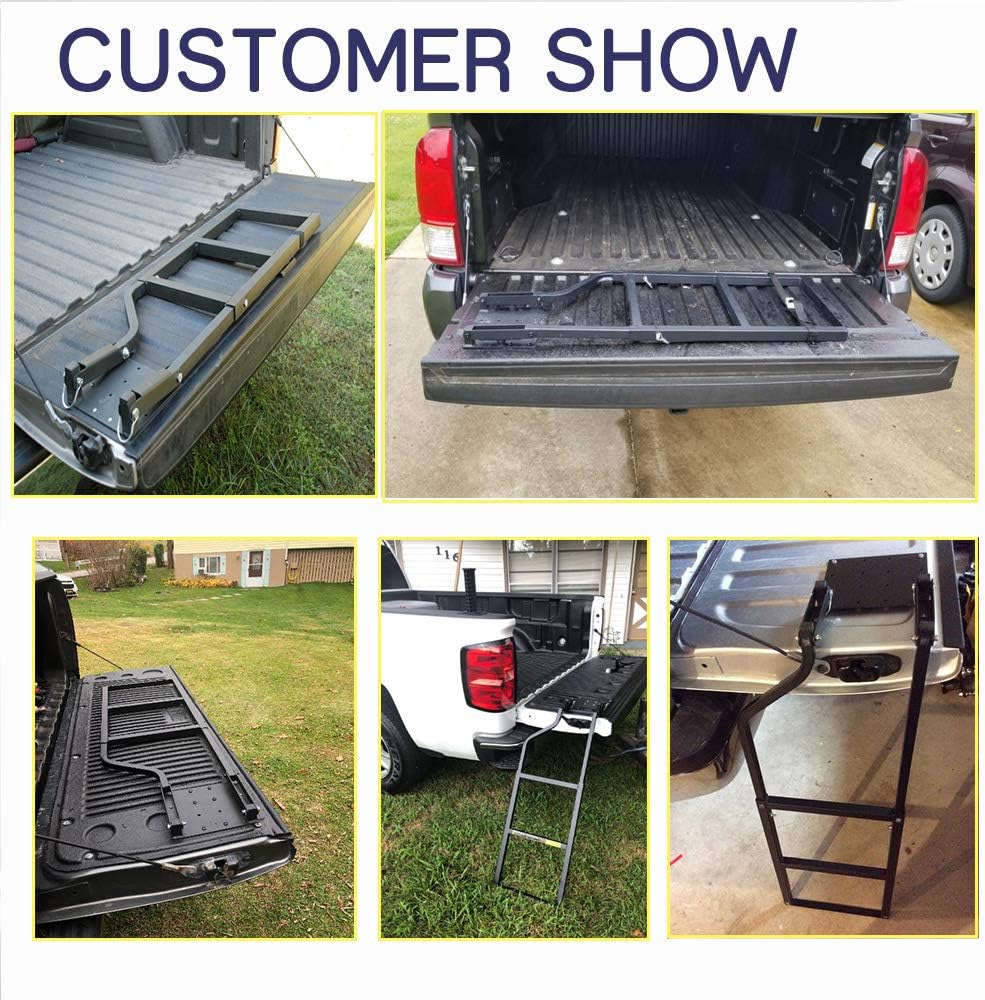 Universal Fit Pickup Truck Tailgate Ladder Tailgate Ladder for Truck Black 42 Inches Ladder Capacity 300 lbs Durable Steel with Black Powder Coat Pack of 2