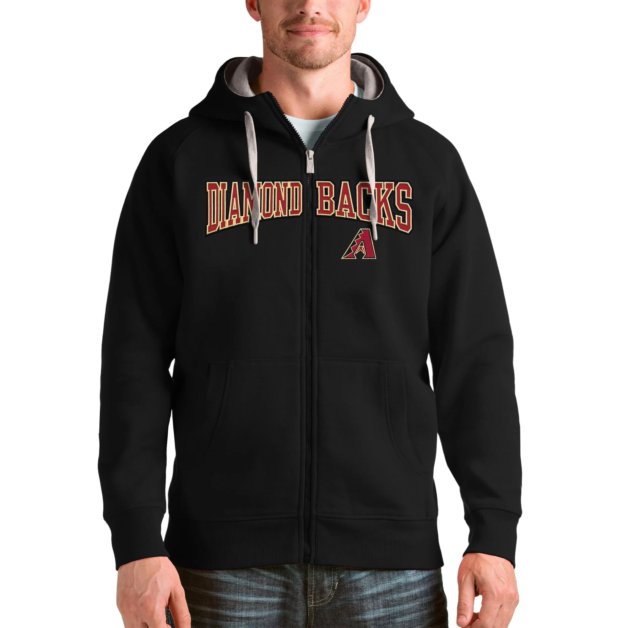 Men's Antigua Black Arizona Diamondbacks Team Logo Victory Full-Zip Hoodie