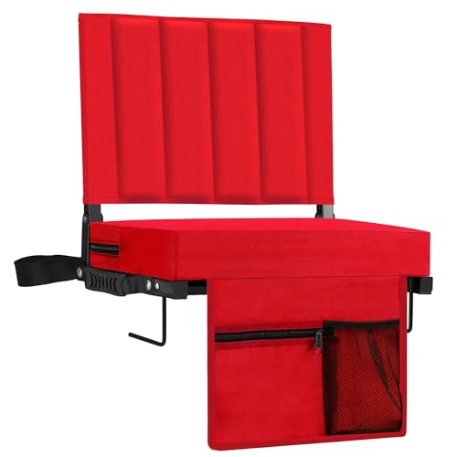 Stadium Seat for Bleachers with Back Support, Portable Bleacher Seat with Wide Comfy Padded Cushion, Metal Hook, Folding Stadium Chair with Shoulder Strap, Carry Handle, Cup Holder
