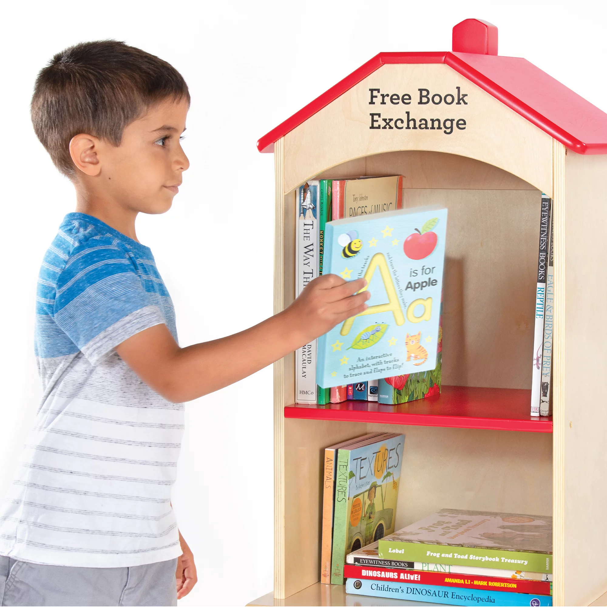 Guidecraft Free Library Exchange Book Stand: 3-Shelf Wooden Storage Bookcase, Classroom Furniture