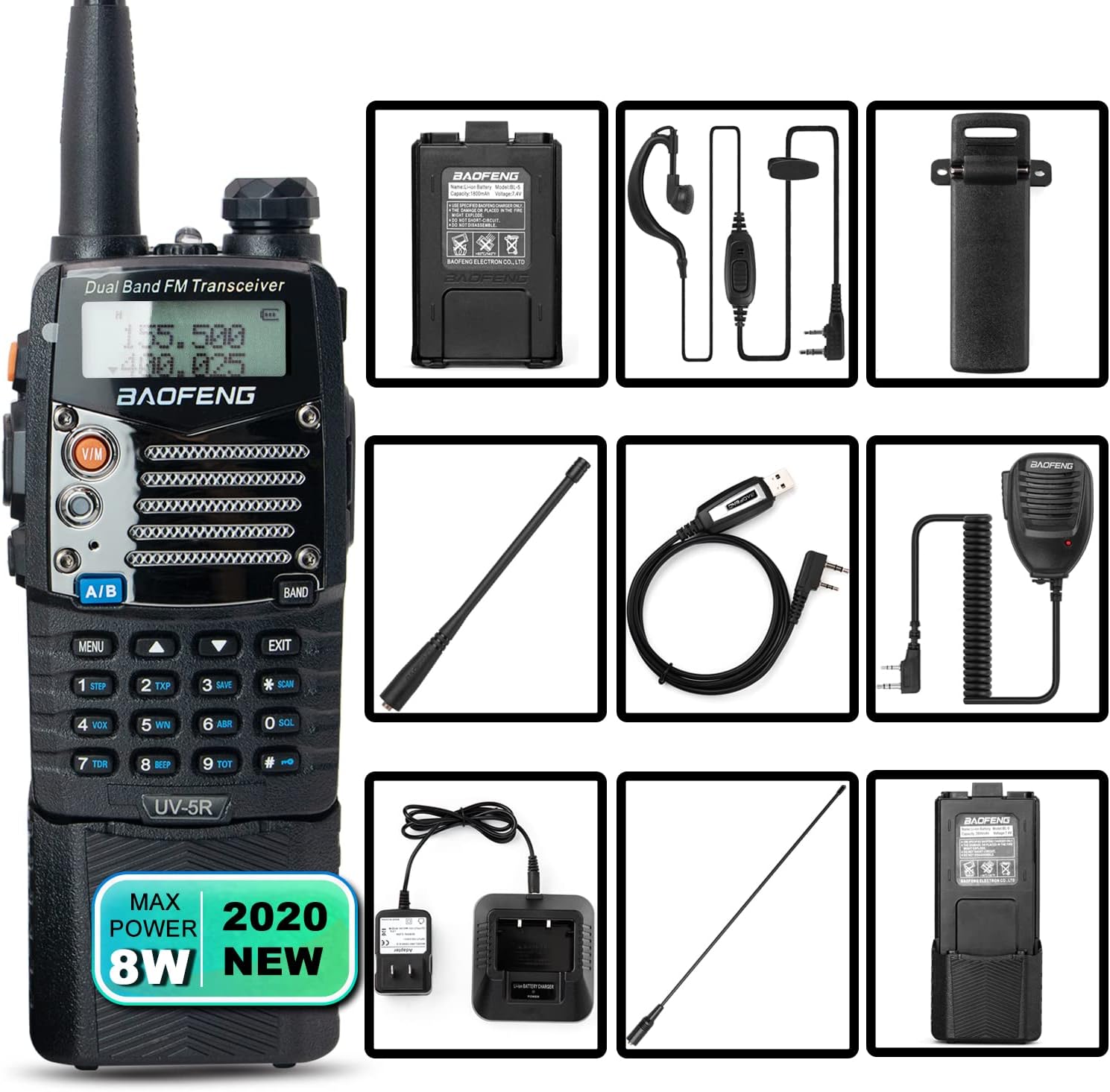 BaoFeng (UV-5R Pro) Ham Radio Handheld Walkie Talkies UHF VHF Dual Band 2-Way Radio Full Kit with an Extra 3800mAh Battery, Earpiece and Programming Cable (1 Pack) Pack of 2