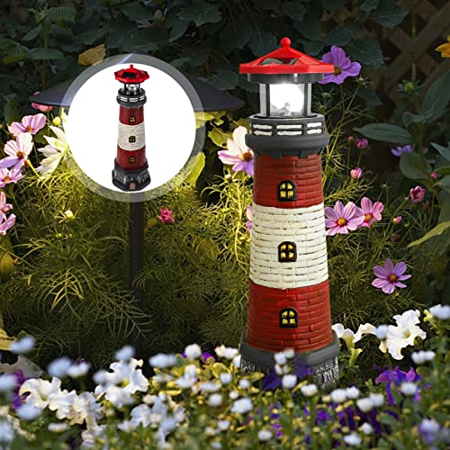 DOITOOL Solar Rotating Lighthouse Outdoor Lantern Garden Decor Resin Street Light - Black