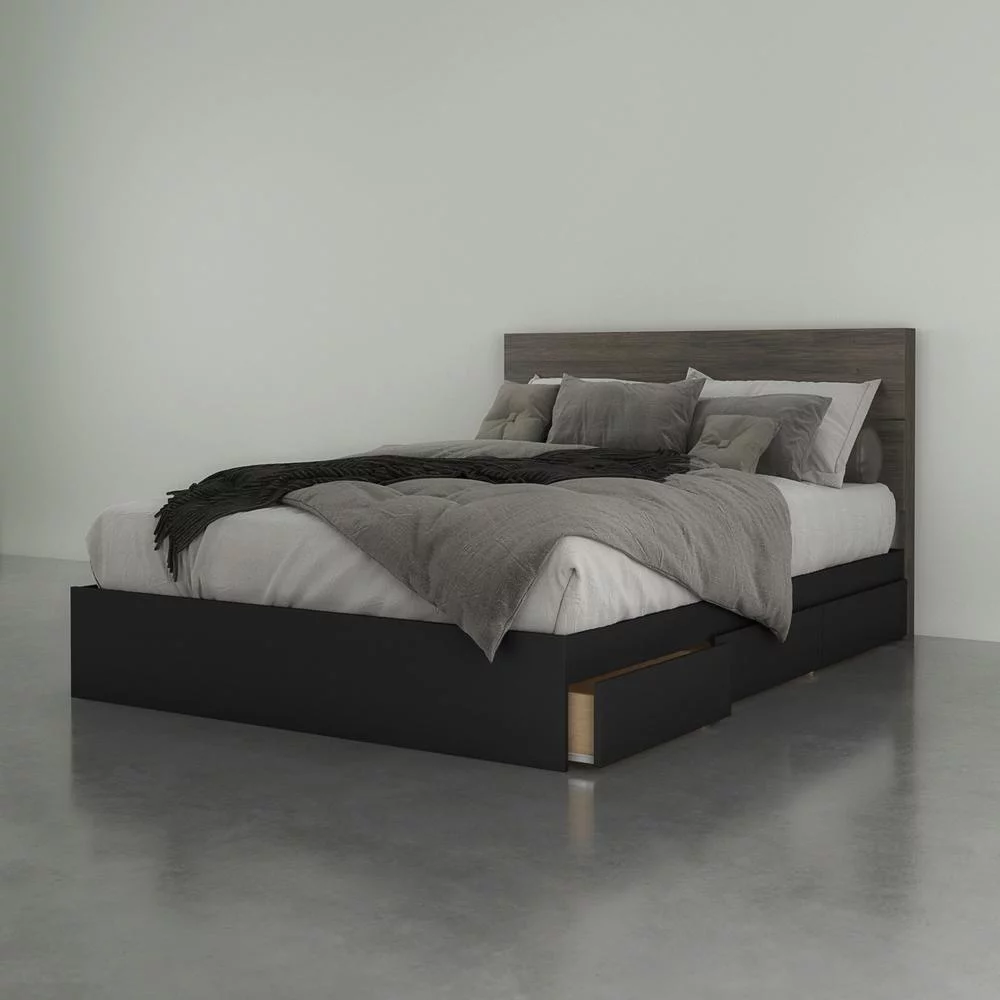Chinook 2 Piece Queen Size Bedroom Set, Bark Grey and Black