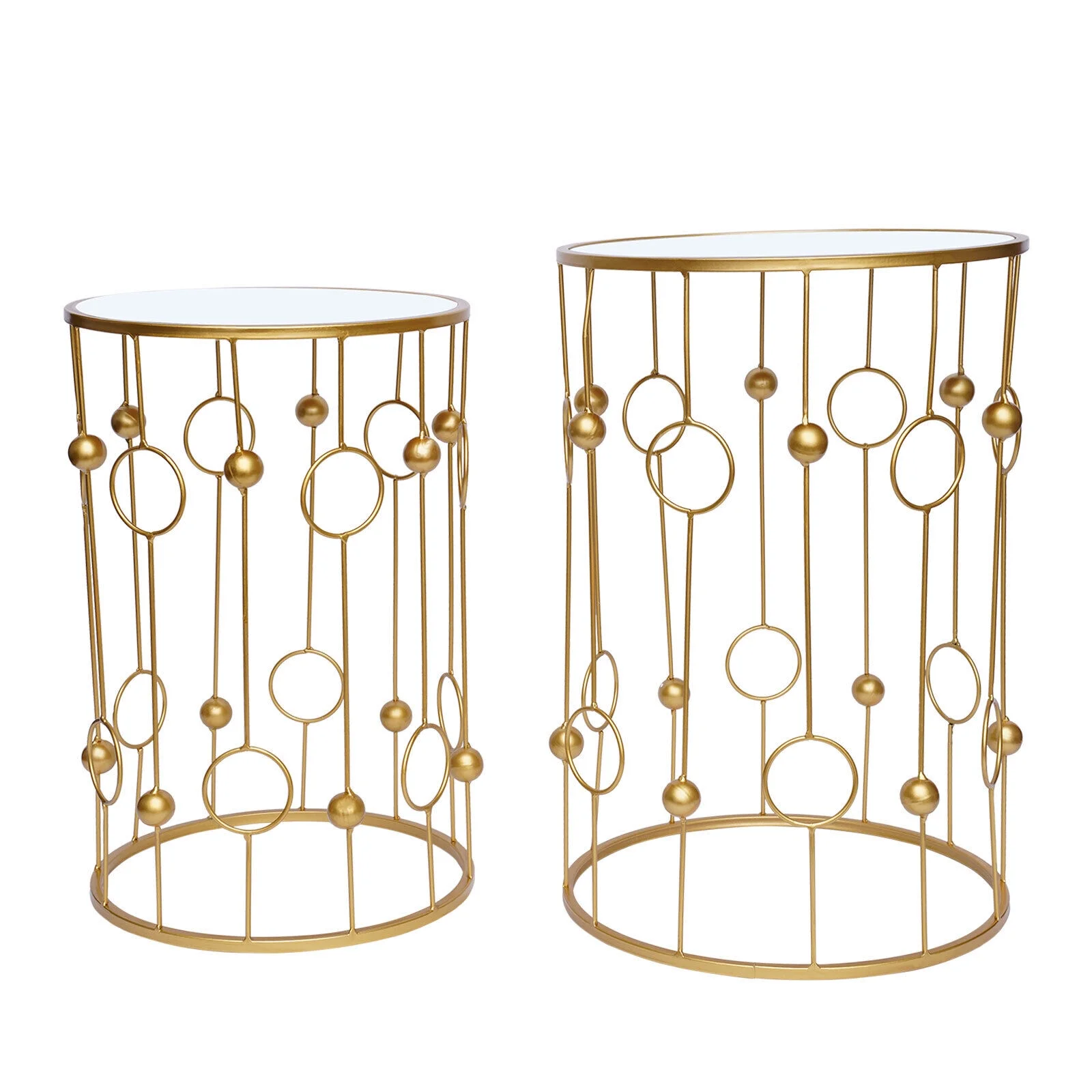 Set of 2 Round Nesting End Side Tables Glass Top,End Tables Elegant Coffee Table